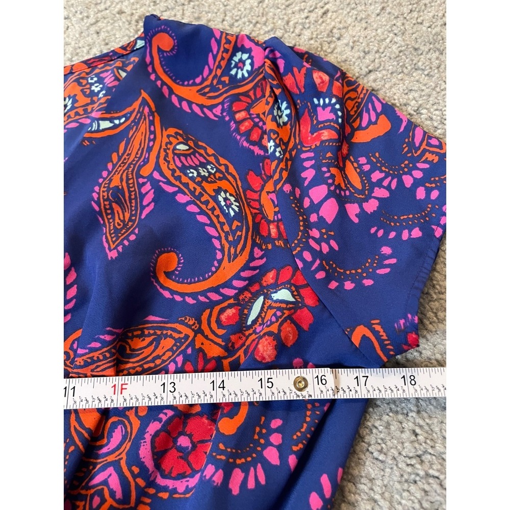Floral Paisley Print Romper Sz M Orange Pink V-Neck Elastic Waist USA Made - Picture 5 of 12